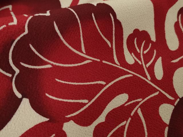 平和屋本店●極上　浦野理一　型染　小紋　花唐草文　鬼しぼ縮緬　逸品　DZAB4440kh6