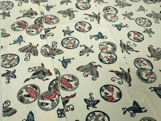 平和屋本店●極上　浦野理一　型染　小紋　舞蝶花丸文　鬼しぼ縮緬　逸品　DZAB4441kh6