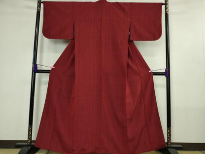 平和屋本店●極上　浦野理一　経節紬　背抜き仕立て　色無地　真紅色　逸品　DZAB4446kh6