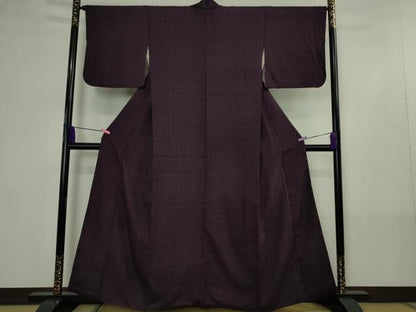平和屋本店●極上　浦野理一　経節紬　色無地　深紫色　逸品　DZAB4447kh6