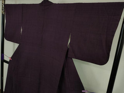 平和屋本店●極上　浦野理一　経節紬　色無地　深紫色　逸品　DZAB4447kh6