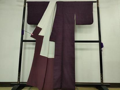 平和屋本店●極上　浦野理一　経節紬　色無地　深紫色　逸品　DZAB4447kh6