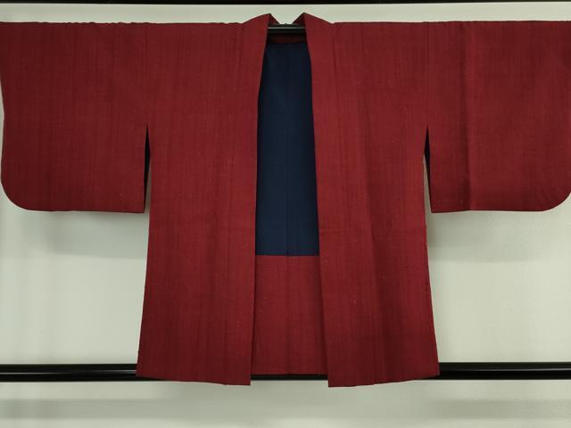 平和屋本店∞極上　浦野理一　経節紬　羽織　色無地　真紅色　羽織紐付き　逸品　DZAB4448kh6