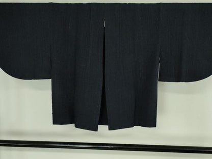 平和屋本店∞極上　浦野理一　経節紬　羽織　色無地　濃紺地　羽織紐付き　逸品　DZAB4450kh6