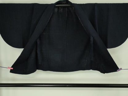 平和屋本店∞極上　浦野理一　経節紬　羽織　色無地　濃紺地　羽織紐付き　逸品　DZAB4450kh6