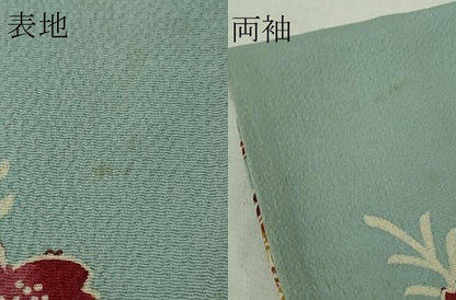平和屋本店∞極上　浦野理一　型染　羽織　エ霞飛鳥舞花文　水色地　羽織紐付き　逸品　DZAB4452kh6