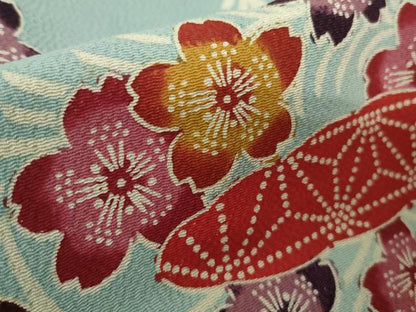 平和屋本店∞極上　浦野理一　型染　羽織　エ霞飛鳥舞花文　水色地　羽織紐付き　逸品　DZAB4452kh6