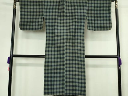 平和屋本店∞極上　浦野理一　経節紬　道行コート　単衣　ロング丈　格子　逸品　DZAB4453kh6