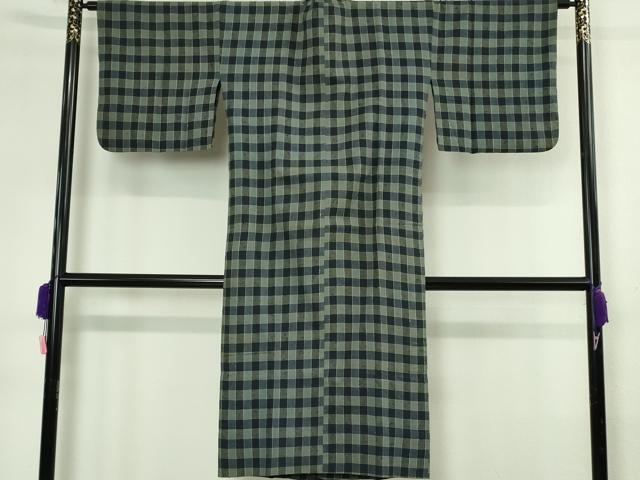 平和屋本店∞極上　浦野理一　経節紬　道行コート　単衣　ロング丈　格子　逸品　DZAB4453kh6