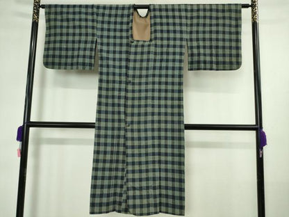 平和屋本店∞極上　浦野理一　経節紬　道行コート　単衣　ロング丈　格子　逸品　DZAB4453kh6