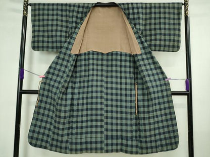 平和屋本店∞極上　浦野理一　経節紬　道行コート　単衣　ロング丈　格子　逸品　DZAB4453kh6
