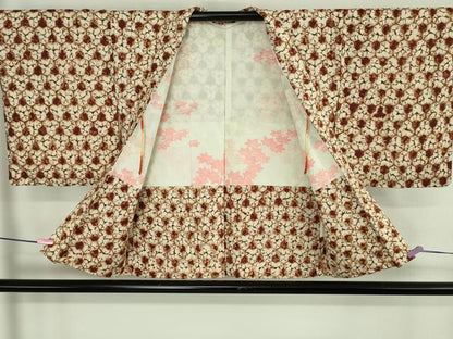 平和屋着物∞極上　岩手の匠　草紫堂　南部絞り　茜染　紬　亀甲繋ぎ　羽織紐付き　正絹　逸品　DZAB4455kh6