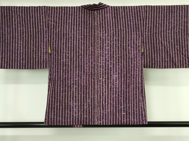 平和屋着物∞極上　岩手の匠　草紫堂　南部絞り　紫根染　紬　縞　羽織紐付き　正絹　逸品　DZAB4456kh6
