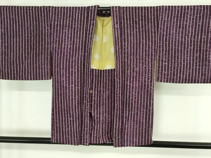 平和屋着物∞極上　岩手の匠　草紫堂　南部絞り　紫根染　紬　縞　羽織紐付き　正絹　逸品　DZAB4456kh6