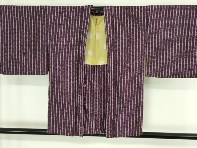 平和屋着物∞極上　岩手の匠　草紫堂　南部絞り　紫根染　紬　縞　羽織紐付き　正絹　逸品　DZAB4456kh6