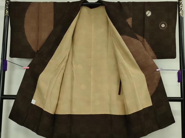 平和屋着物∞極上　道中着　ロング丈　紬地　絞り　丸文　逸品　DZAB4458kh6