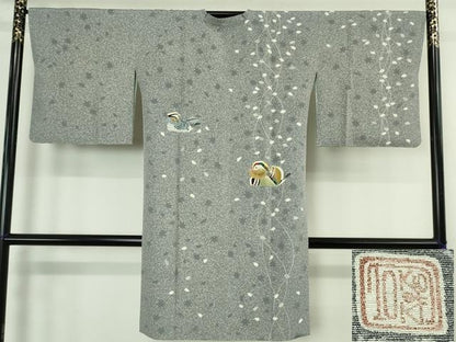 平和屋着物∞極上　人間国宝　羽田登喜男　TOKIOetTOKI　道行コート　ロング丈　鴛鴦　たたき染め　金銀彩　逸品　未使用　DZAB4460kh6