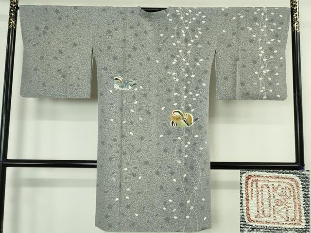 平和屋着物∞極上　人間国宝　羽田登喜男　TOKIOetTOKI　道行コート　ロング丈　鴛鴦　たたき染め　金銀彩　逸品　未使用　DZAB4460kh6