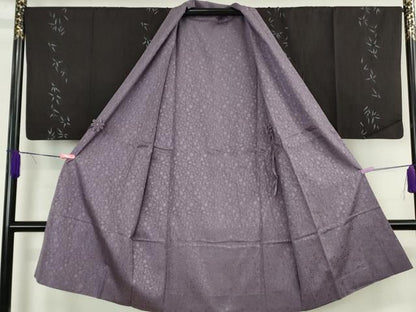 平和屋着物∞極上　道中着　無双　紗袷　ロング丈　リバーシブル　花唐草紋紗　笹の葉　藤紫色地　逸品　DZAB4465kh6