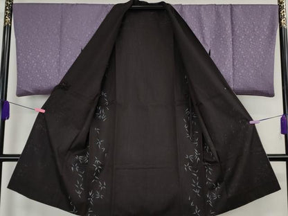 平和屋着物∞極上　道中着　無双　紗袷　ロング丈　リバーシブル　花唐草紋紗　笹の葉　藤紫色地　逸品　DZAB4465kh6