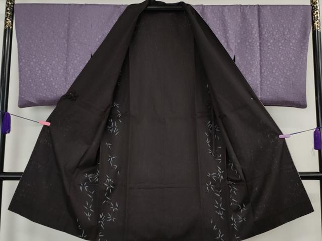 平和屋着物∞極上　道中着　無双　紗袷　ロング丈　リバーシブル　花唐草紋紗　笹の葉　藤紫色地　逸品　DZAB4465kh6