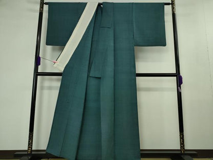 平和屋本店▽希少　ざざんざ織　単衣　藍色　逸品　DZAB4475kh6