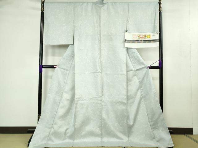 平和屋着物●極上　本場縞大島紬　白大島　花唐草文　宮之原織物謹製　ロング丈　証紙付き　逸品　DZAB4477kh6
