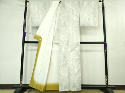 平和屋着物●極上　伝統工芸士　丸野勝寛　染:白井清道　本場大島紬　白大島　名物裂草花文　丸宮織物謹製　証紙付き　逸品　DZAB4478kh6