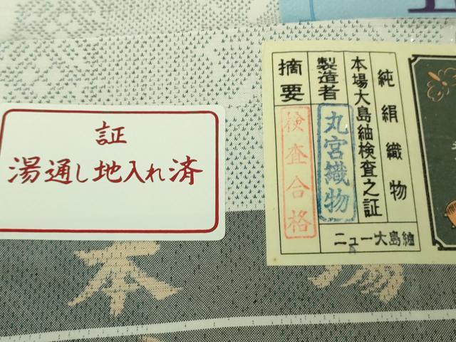 平和屋着物●極上　伝統工芸士　丸野勝寛　染:白井清道　本場大島紬　白大島　名物裂草花文　丸宮織物謹製　証紙付き　逸品　DZAB4478kh6