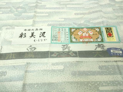 平和屋着物●極上　本場大島紬　白大島　白薩摩　彩美泥　むらなか　エ霞花文　証紙付き　逸品　未使用　DZAB4479kh6