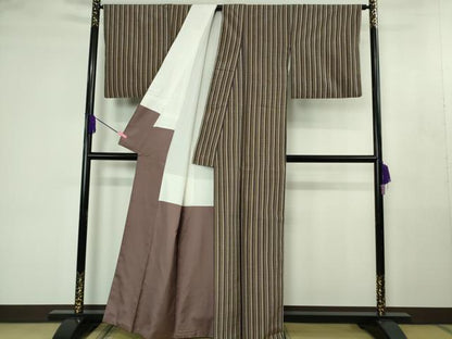平和屋着物●極上　創作古典大島紬　奄美大島車輪梅染　縞　証紙付き　逸品　DZAB4486kh6