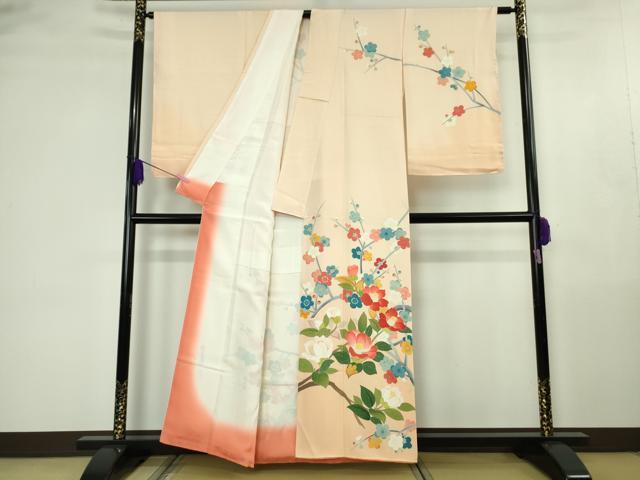平和屋着物●極上　本加賀友禅作家　成竹登茂男　訪問着　枝花文　肌色地　暈し染め　逸品　DZAB4488kh6