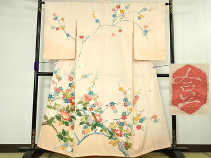 平和屋着物●極上　本加賀友禅作家　成竹登茂男　訪問着　枝花文　肌色地　暈し染め　逸品　DZAB4488kh6