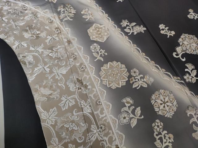 平和屋本店●極上　中国三大刺繍　相良刺繍　訪問着　総刺繍　正倉院花唐草文　濃い藍鉄色地　暈し染め　金銀糸　逸品　DZAB4489kh6