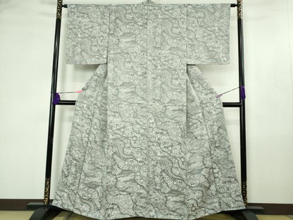 平和屋着物●極上　山岡古都・古都染人　染織美術品　薬墨染　天目織　お召　銀古都　反端付き　逸品　DZAB4491kh6