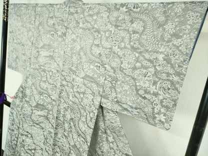 平和屋着物●極上　山岡古都・古都染人　染織美術品　薬墨染　天目織　お召　銀古都　反端付き　逸品　DZAB4491kh6