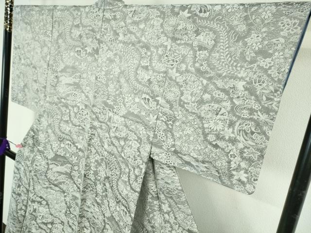平和屋着物●極上　山岡古都・古都染人　染織美術品　薬墨染　天目織　お召　銀古都　反端付き　逸品　DZAB4491kh6