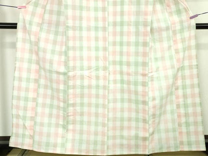 平和屋着物▽極上　越後片貝木綿　紺仁謹製　小千谷織物　単衣　格子　綿　反端付き　逸品　未使用　DZAB4494kh6