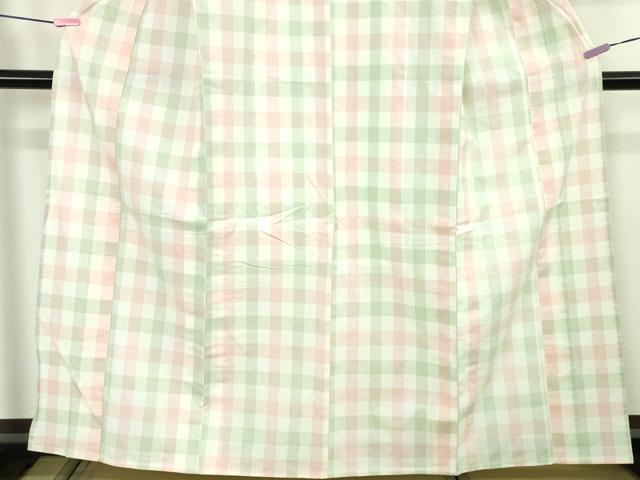 平和屋着物▽極上　越後片貝木綿　紺仁謹製　小千谷織物　単衣　格子　綿　反端付き　逸品　未使用　DZAB4494kh6