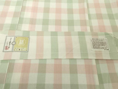平和屋着物▽極上　越後片貝木綿　紺仁謹製　小千谷織物　単衣　格子　綿　反端付き　逸品　未使用　DZAB4494kh6