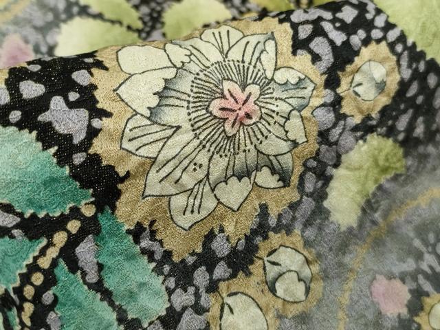 平和屋本店●極上　訪問着　辻が花　暈し染め　黒地　金彩　反端付き　ロング丈　逸品　未使用　DZAB4496kh6