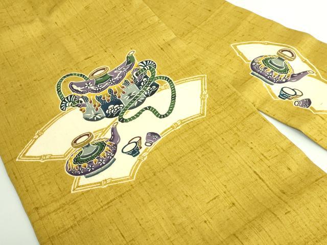 平和屋着物●極上　本場琉球紅型　琉球びんがた　知念紅型研究所　知念貞男　九寸名古屋帯　紬地　陶器文　逸品　DZAB4501kh6