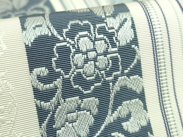 平和屋着物●極上　博多織人 黒木織物 本場筑前博多帯　八寸名古屋帯　葡萄唐草間道　遊彩　博多金ラベル　証紙付き　逸品　DZAB4504kh6