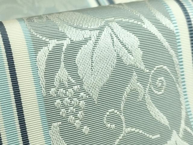 平和屋着物●極上　博多織人 黒木織物 本場筑前博多帯　八寸名古屋帯　葡萄唐草間道　遊彩　博多金ラベル　証紙付き　逸品　DZAB4504kh6