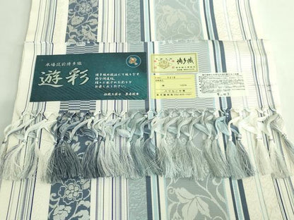 平和屋着物●極上　博多織人 黒木織物 本場筑前博多帯　八寸名古屋帯　葡萄唐草間道　遊彩　博多金ラベル　証紙付き　逸品　DZAB4504kh6