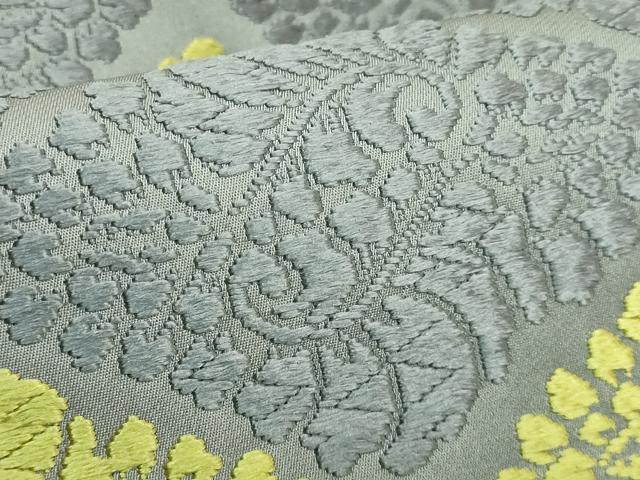 平和屋着物●極上　西陣　河合美術織物謹製　六通柄袋帯　唐織　藤花房　菱　錫色地　逸品　DZAB4516kh6