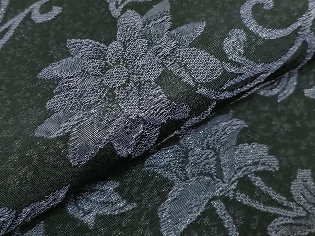 平和屋着物●極上　皇室献上工場謹製　両面　半幅帯　更紗花文　黒地　銀糸　逸品　DZAB4533kh6