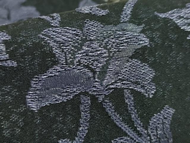 平和屋着物●極上　皇室献上工場謹製　両面　半幅帯　更紗花文　黒地　銀糸　逸品　DZAB4533kh6