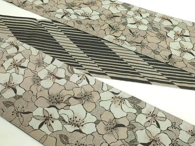 平和屋着物●極上　両面　半幅帯　花尽し　縞　逸品　DZAB4534kh6