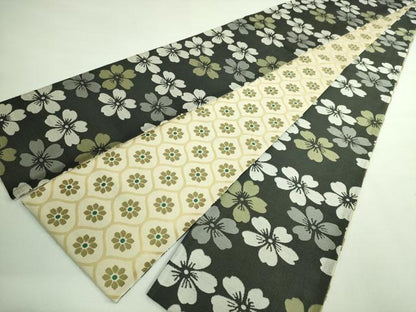 平和屋着物●極上　両面　半幅帯　舞桜　網目花文　逸品　DZAB4535kh6